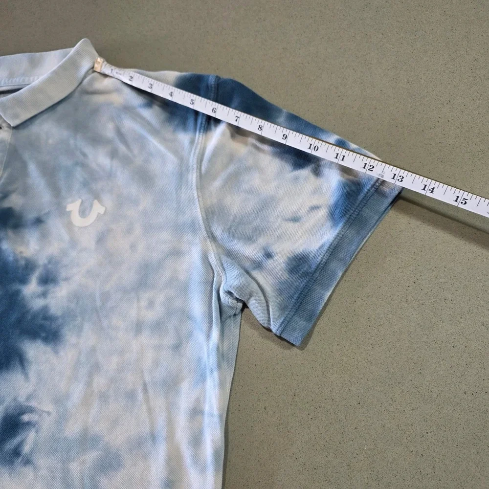 True Religion Mens Blue Tie Dye World Tour Logo Polo Shirt Size Large‎